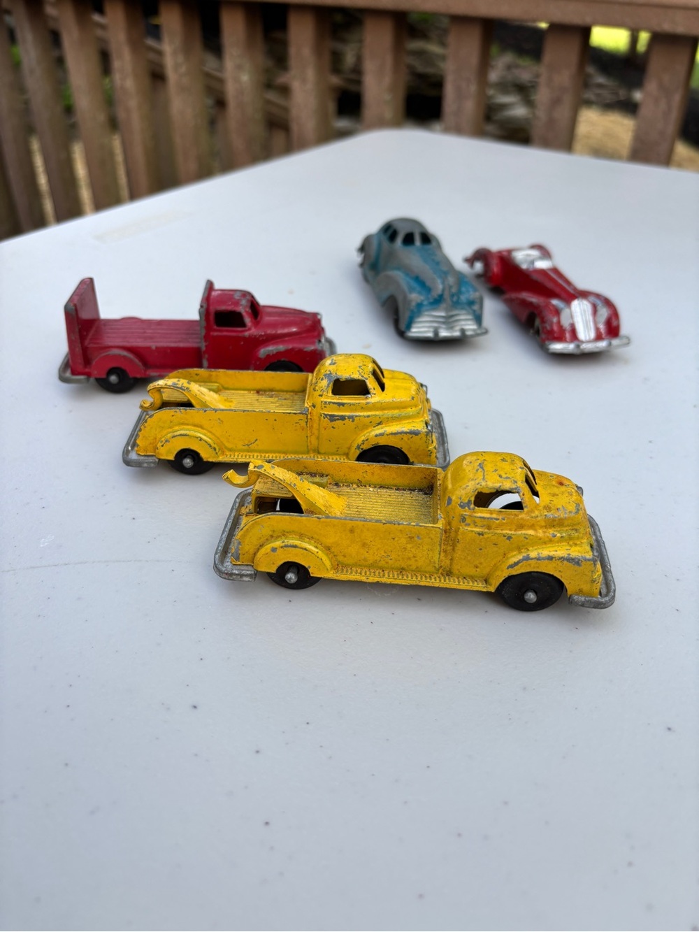 5 Vintage Toy Tow Truck and other cars from 1940’s